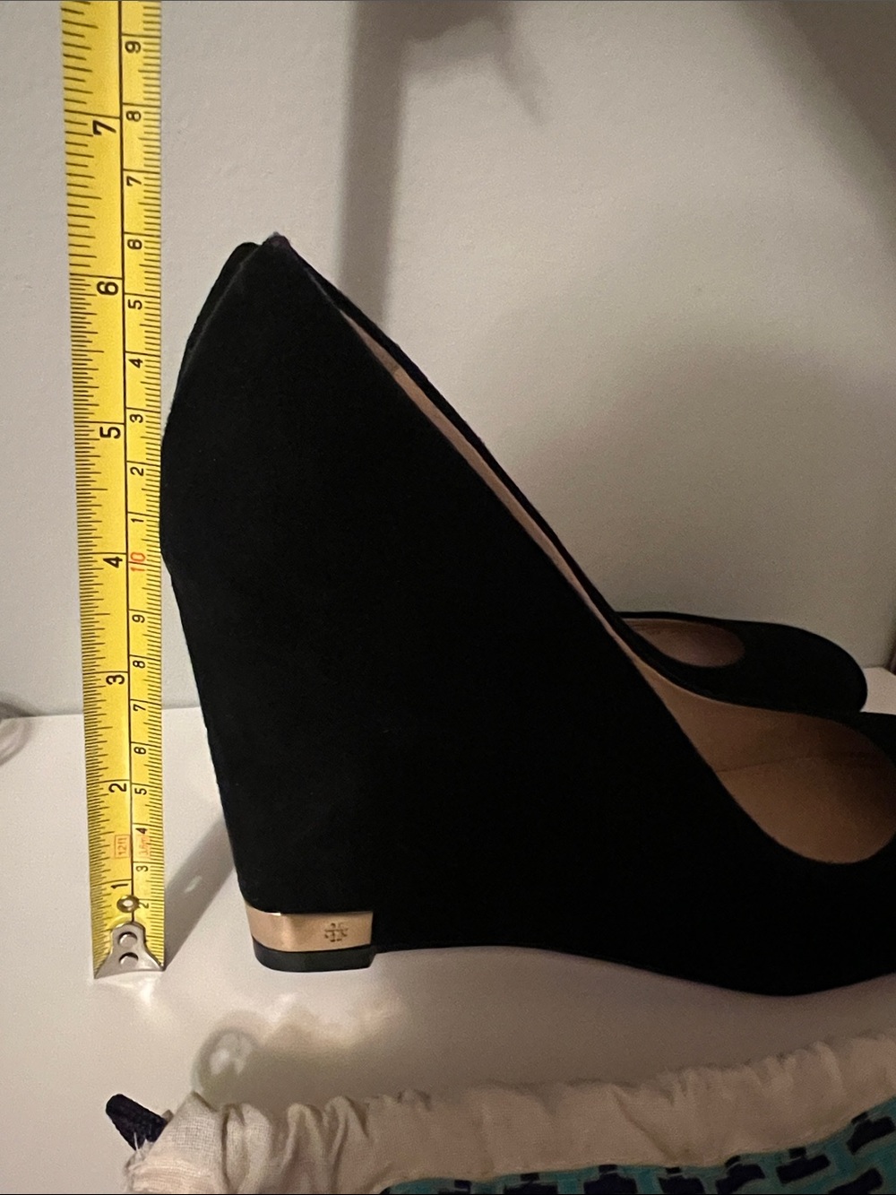 Tory Burch Black Suede Wedge Heels with Gold Accent (Size 10) - Picture 2 of 9
